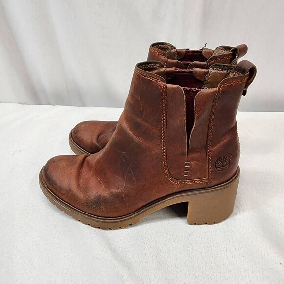 Timberland Women's 6 Averly Brown Leather Chelsea Boots Heeled - Picture 5 of 8